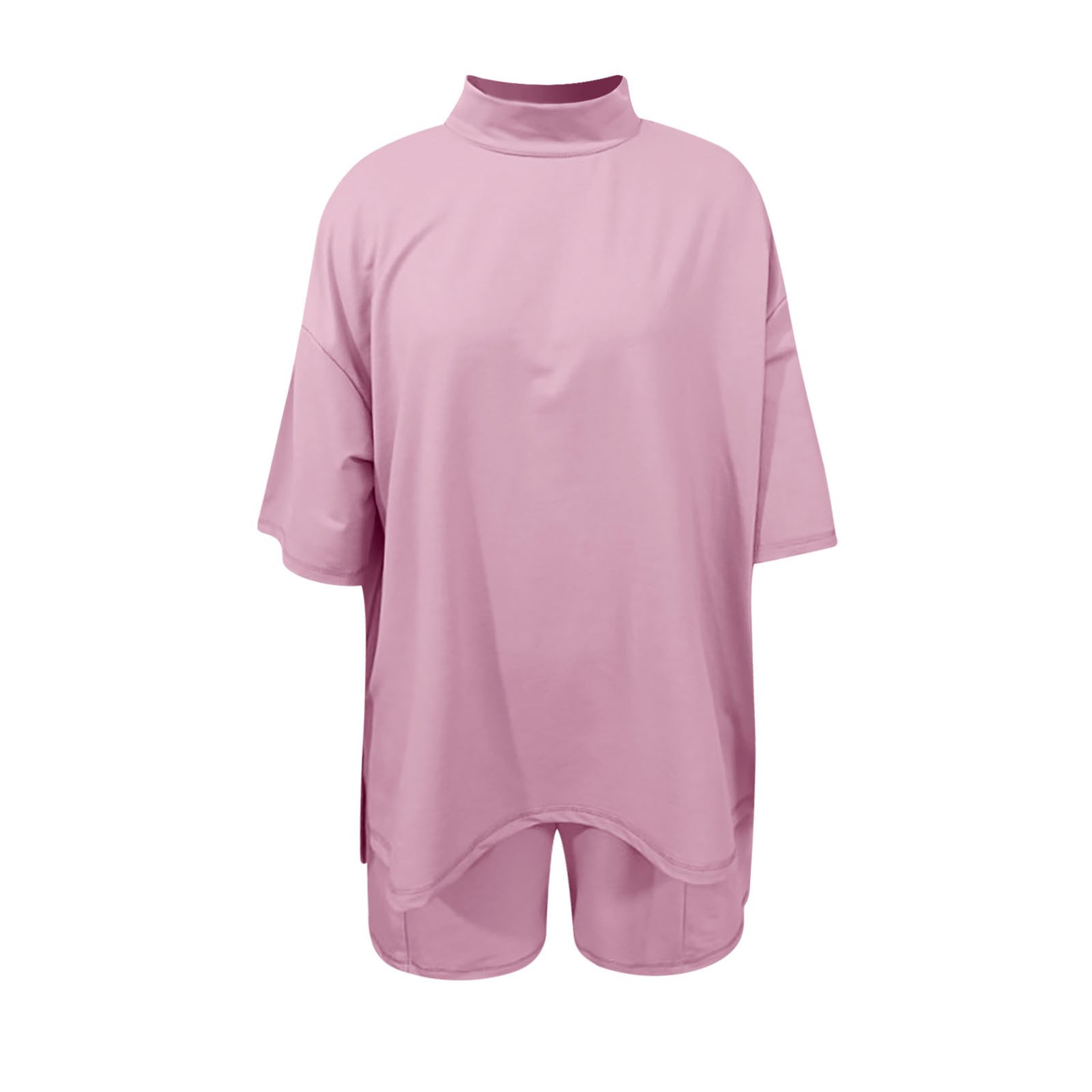 thumbnail image 4 of Conjunto de pantalones cortos y camiseta de manga media para mujer: conjunto de dos piezas oversize con cuello redondo para entrenar en verano, 4 of 4